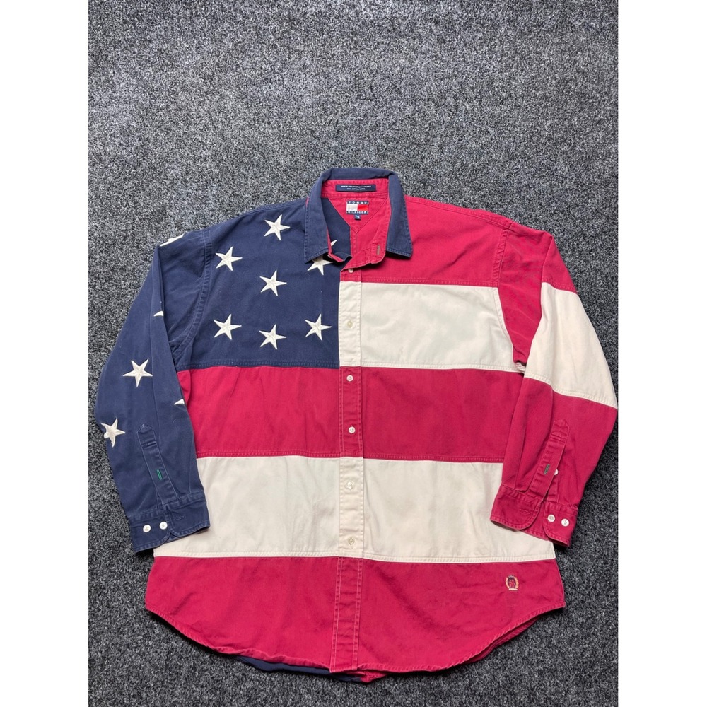 Tommy Hilfiger Men's Flag Patchwork Button-Down Shirt - Red, White, Blue